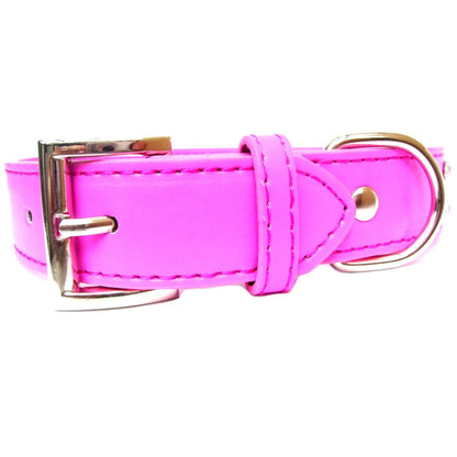 Double Rhinestone Dog Collar & Lead Set – Hot Pink, Faux Leather, Small & Large