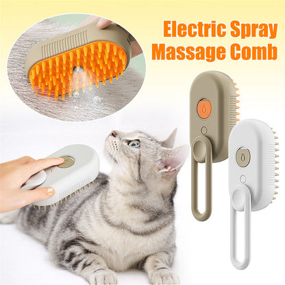 3-in-1 Electric Steam Cat Grooming Brush – Spray, Massage & Deshedding Comb