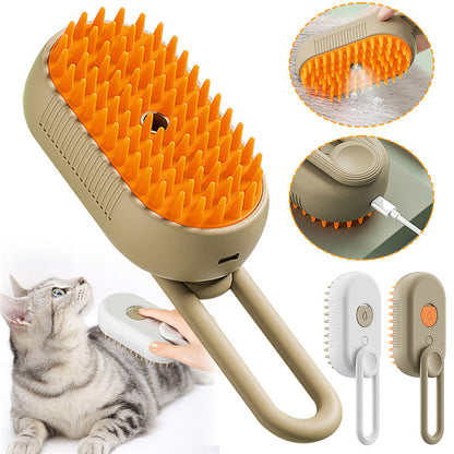 3-in-1 Electric Steam Cat Grooming Brush – Spray, Massage & Deshedding Comb