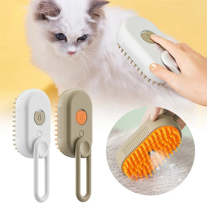 3-in-1 Electric Steam Cat Grooming Brush – Spray, Massage & Deshedding Comb