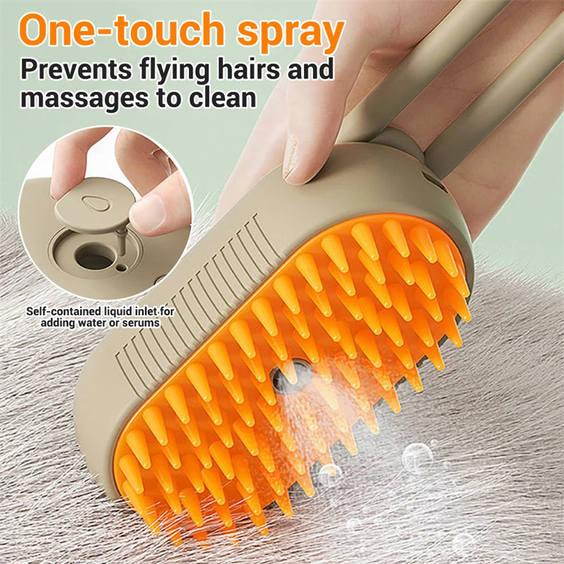 3-in-1 Electric Steam Cat Grooming Brush – Spray, Massage & Deshedding Comb