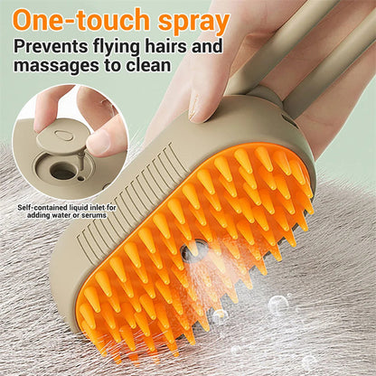 3-in-1 Electric Steam Cat Grooming Brush – Spray, Massage & Deshedding Comb