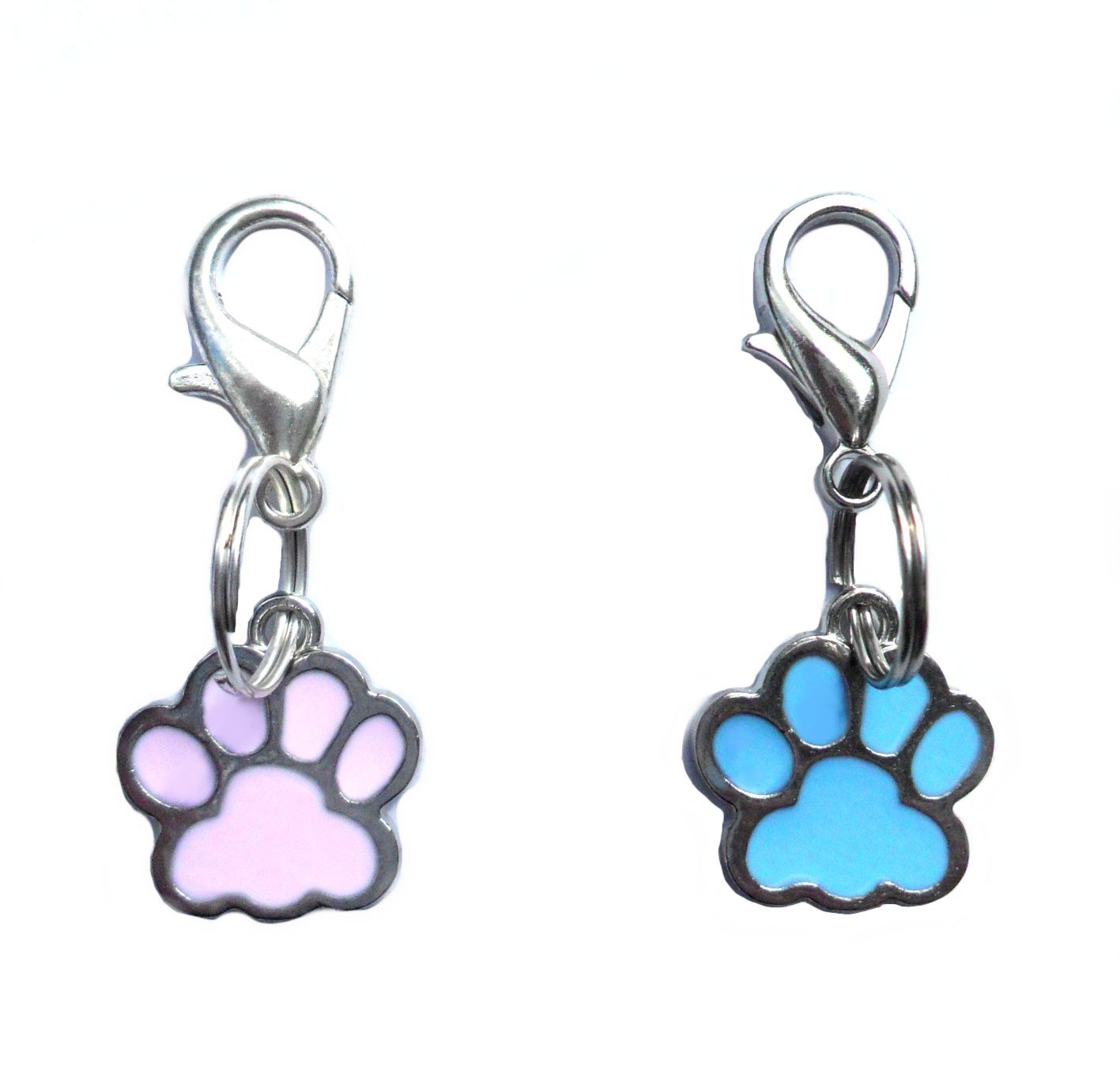 Enamel Paw Print Pet Collar Charm – Blue or Pink, Lobster Clasp & Split Ring