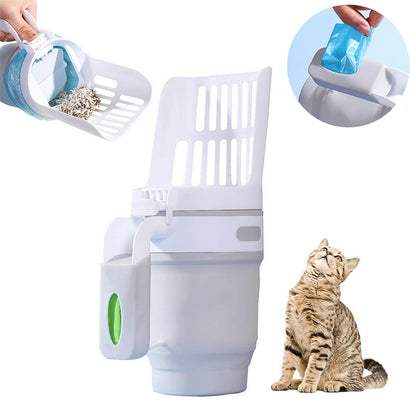 2-in-1 Cat Litter Scoop with Waste Bag Dispenser – PP+TPE, Foldable, 3 Colours