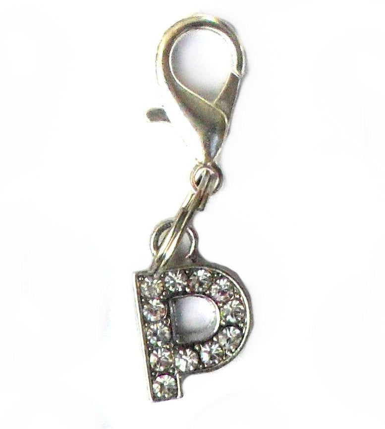 A-Z Crystal Letter Pet Collar Charm – Rhinestone Initial, Lobster Clasp, Cat & Dog