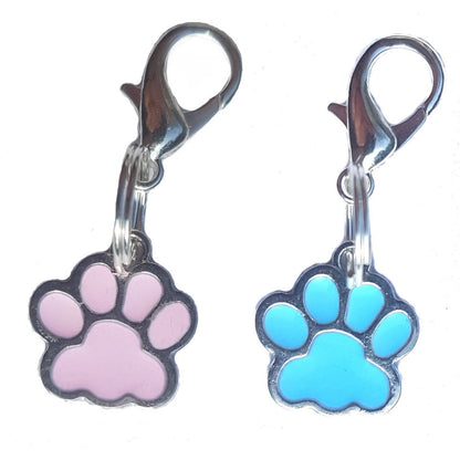 Enamel Paw Print Pet Collar Charm – Blue or Pink, Lobster Clasp & Split Ring