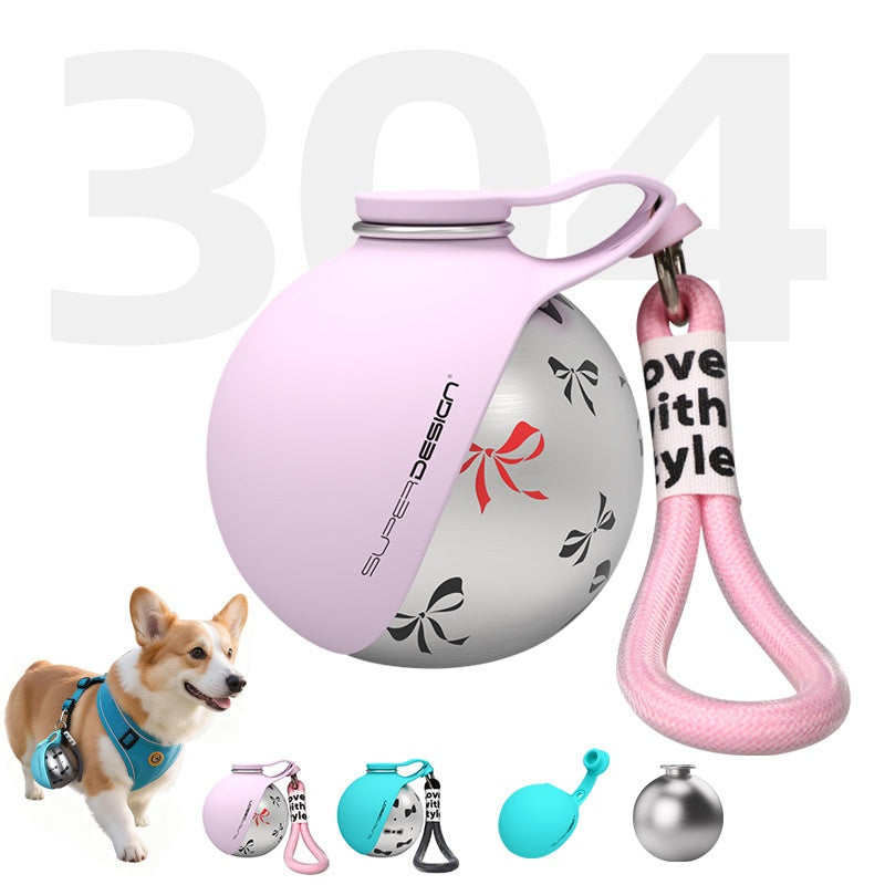 Portable Dog Water Bottle with Built-In Bowl – Stainless Steel, Leak-Proof, Waste Bag Dispenser
