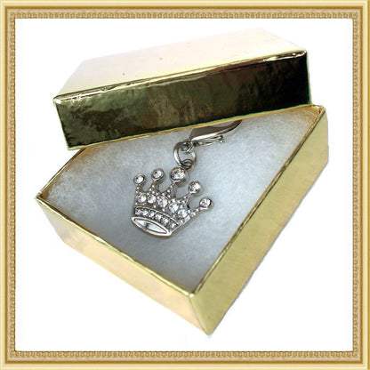 Crystal Crown Pet Collar Charm – Pink, 16 Rhinestones, Fits Cat & Dog Collars