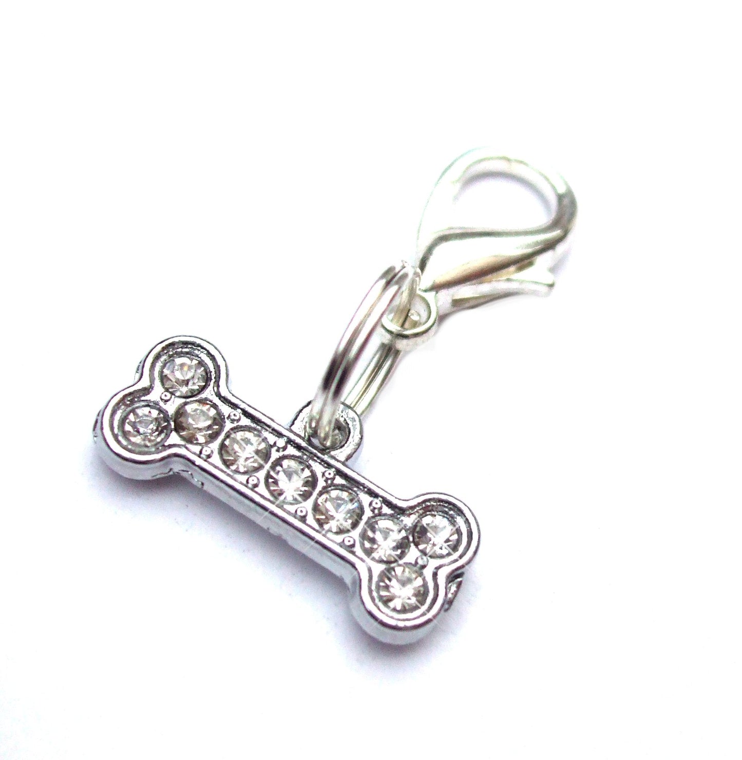 Crystal Bone Pet Collar Charm – Sparkling Rhinestone, Lobster Clasp, 30mm x 21mm