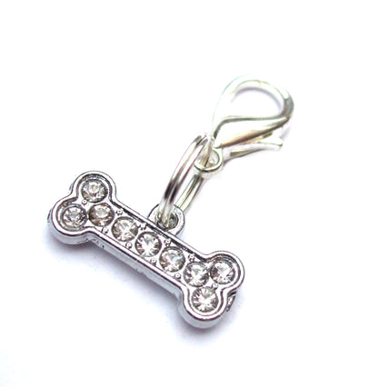 Crystal Bone Pet Collar Charm – Sparkling Rhinestone, Lobster Clasp, 30mm x 21mm
