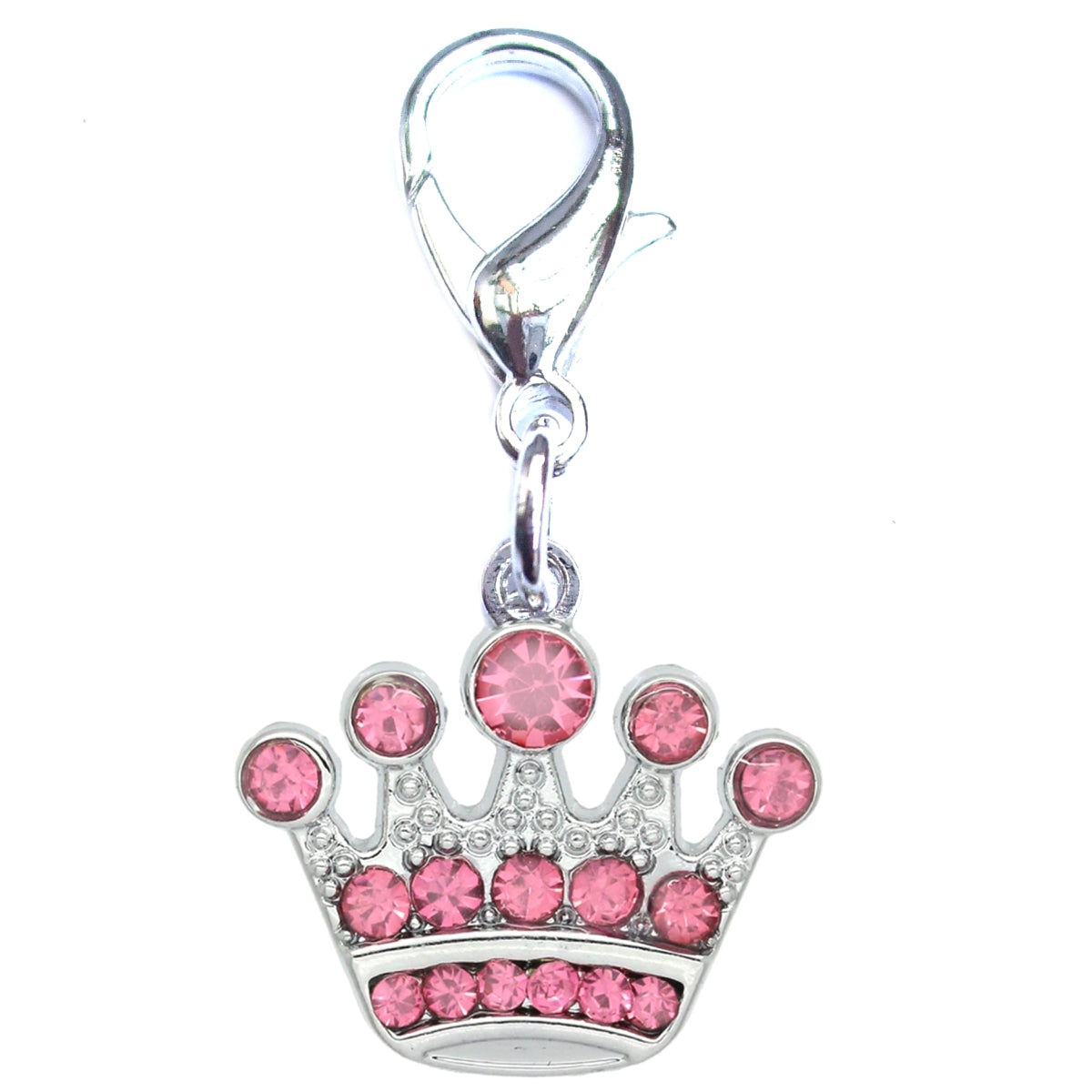 Crystal Crown Pet Collar Charm – Pink, 16 Rhinestones, Fits Cat & Dog Collars