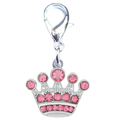 Crystal Crown Pet Collar Charm – Pink, 16 Rhinestones, Fits Cat & Dog Collars