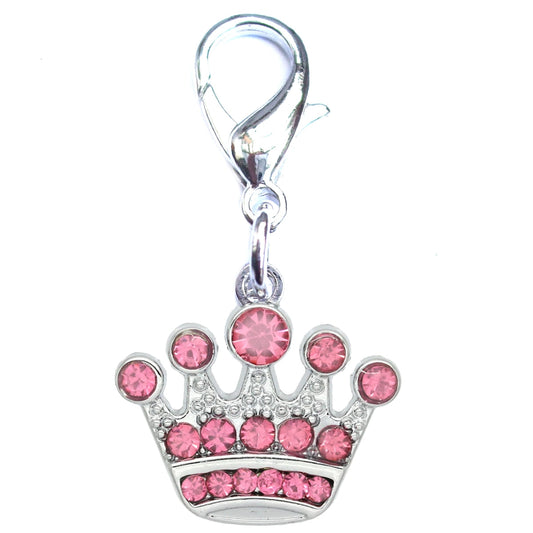 Crystal Crown Pet Collar Charm – Pink, 16 Rhinestones, Fits Cat & Dog Collars