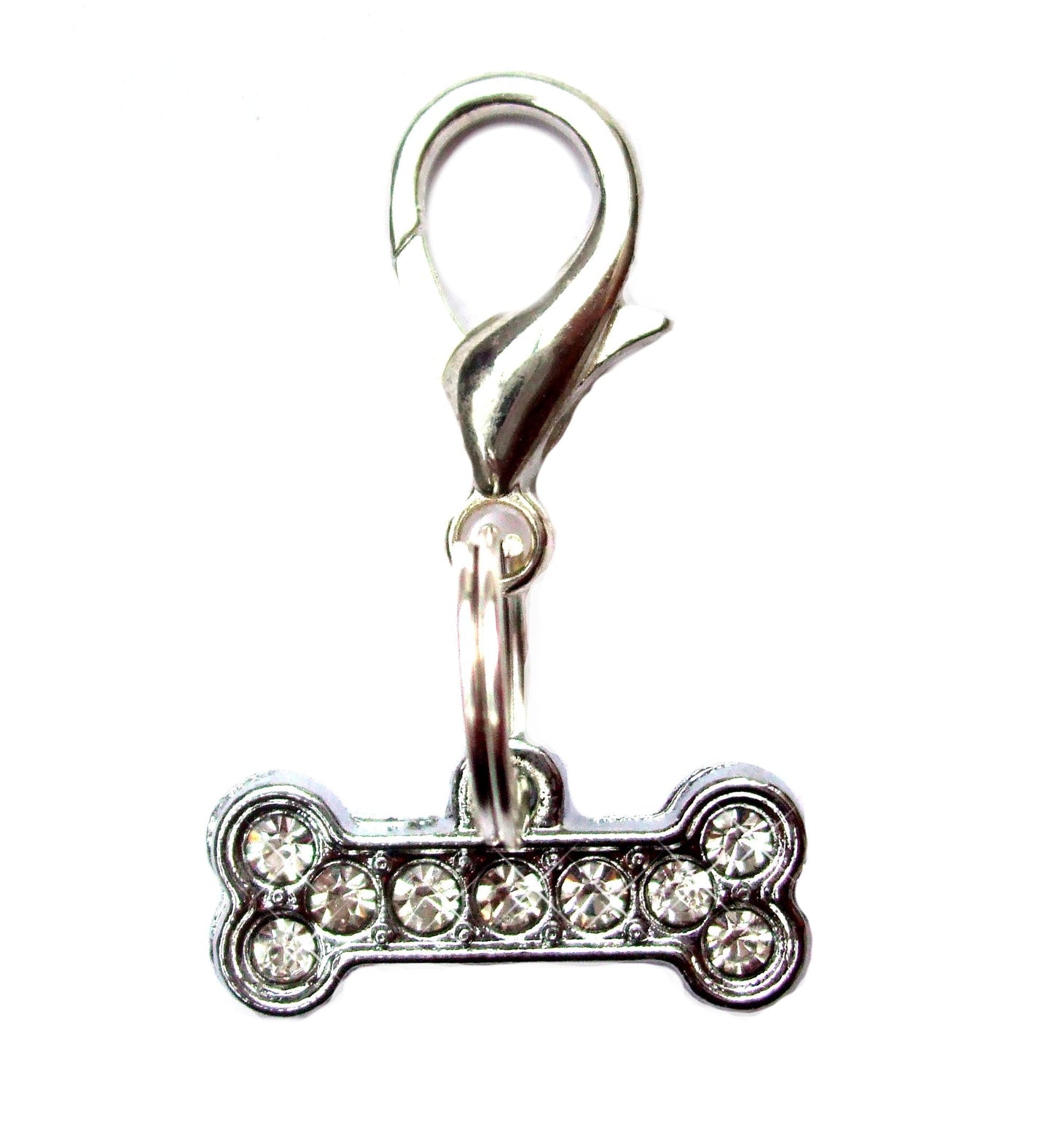 Crystal Bone Pet Collar Charm – Sparkling Rhinestone, Lobster Clasp, 30mm x 21mm