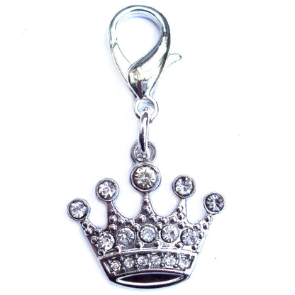Crystal Crown Pet Collar Charm – Pink, 16 Rhinestones, Fits Cat & Dog Collars