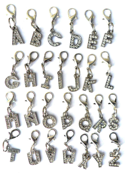 A-Z Crystal Letter Pet Collar Charm – Rhinestone Initial, Lobster Clasp, Cat & Dog