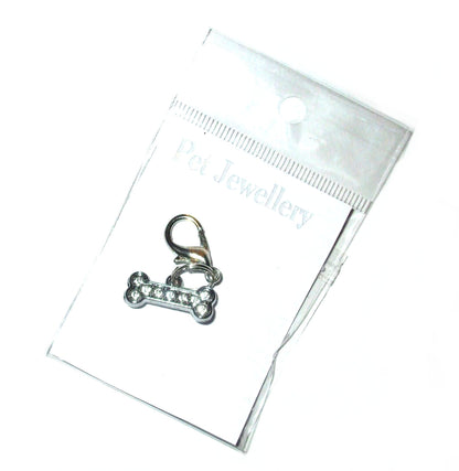 Crystal Bone Pet Collar Charm – Sparkling Rhinestone, Lobster Clasp, 30mm x 21mm